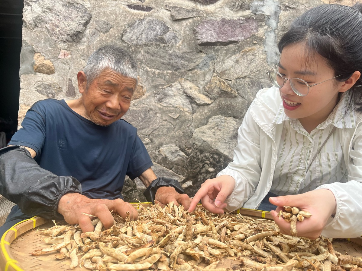 林雨涵（右）帮老人挑干豆荚 牟纯紫摄.jpg